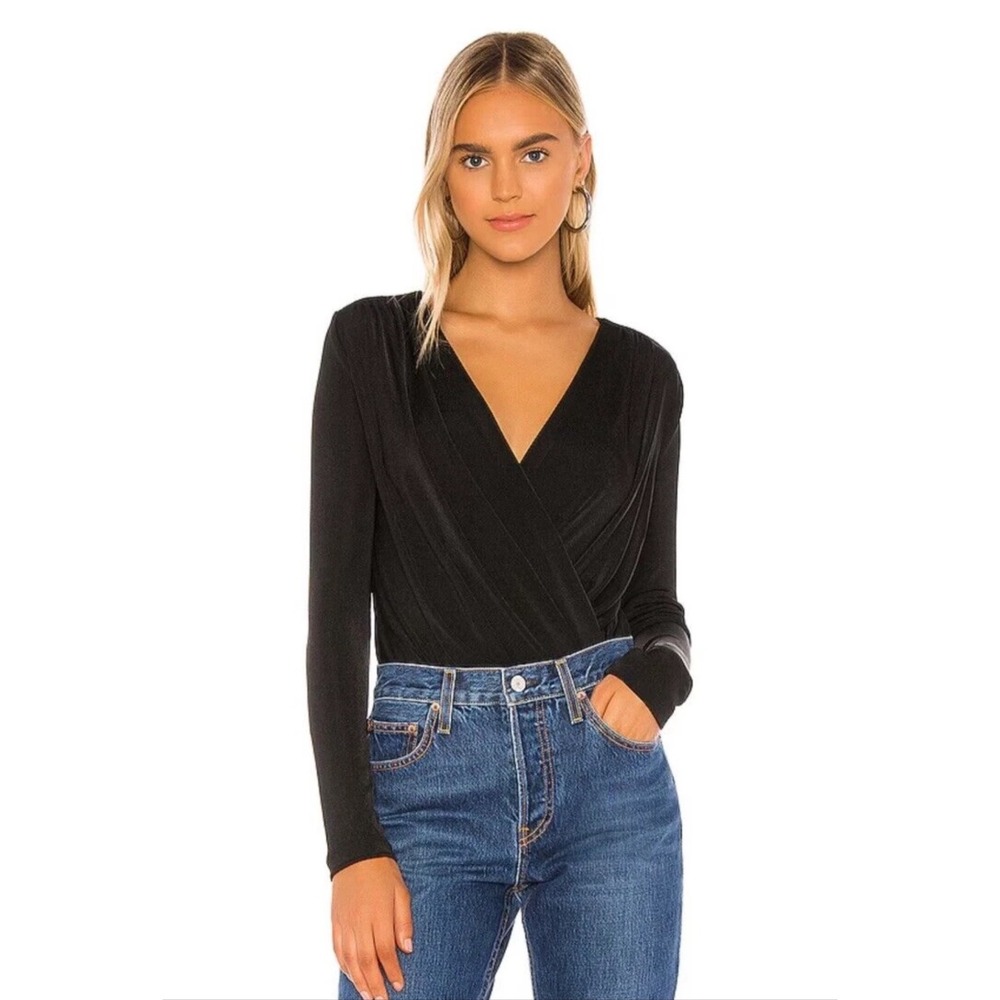 Free People Intimately Turnt Bodysuit Black‎ Long Sleeve Wrap V-Neck XL